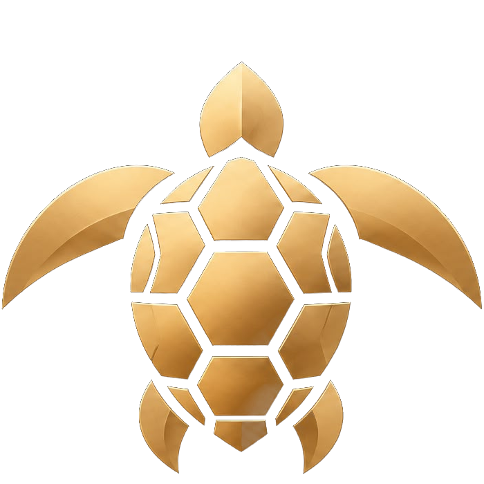 Turtle House logo: a gold turtle inside a gold circle